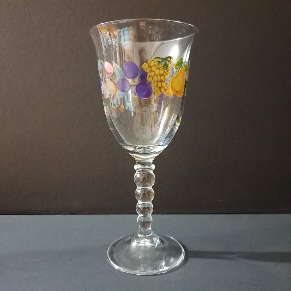 Vintage Cerve Italian Water Glass Goblet Fruits Holiday Thanksgiving